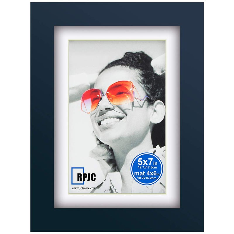 RPJC 5x7 inch Picture Frame Made of Solid Wood and High Definition Glass Display Picture 4x6 with Mat or 5x7 Without Mat for Wall Mounting Photo Frames Jazz Blue - Image 1